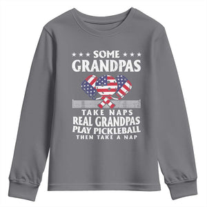 Funny Some Grandpas Take Naps Real Grandpas Play Pickleball Youth Sweatshirt TS09 Charcoal Print Your Wear