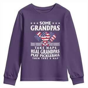 Funny Some Grandpas Take Naps Real Grandpas Play Pickleball Youth Sweatshirt TS09 Purple Print Your Wear
