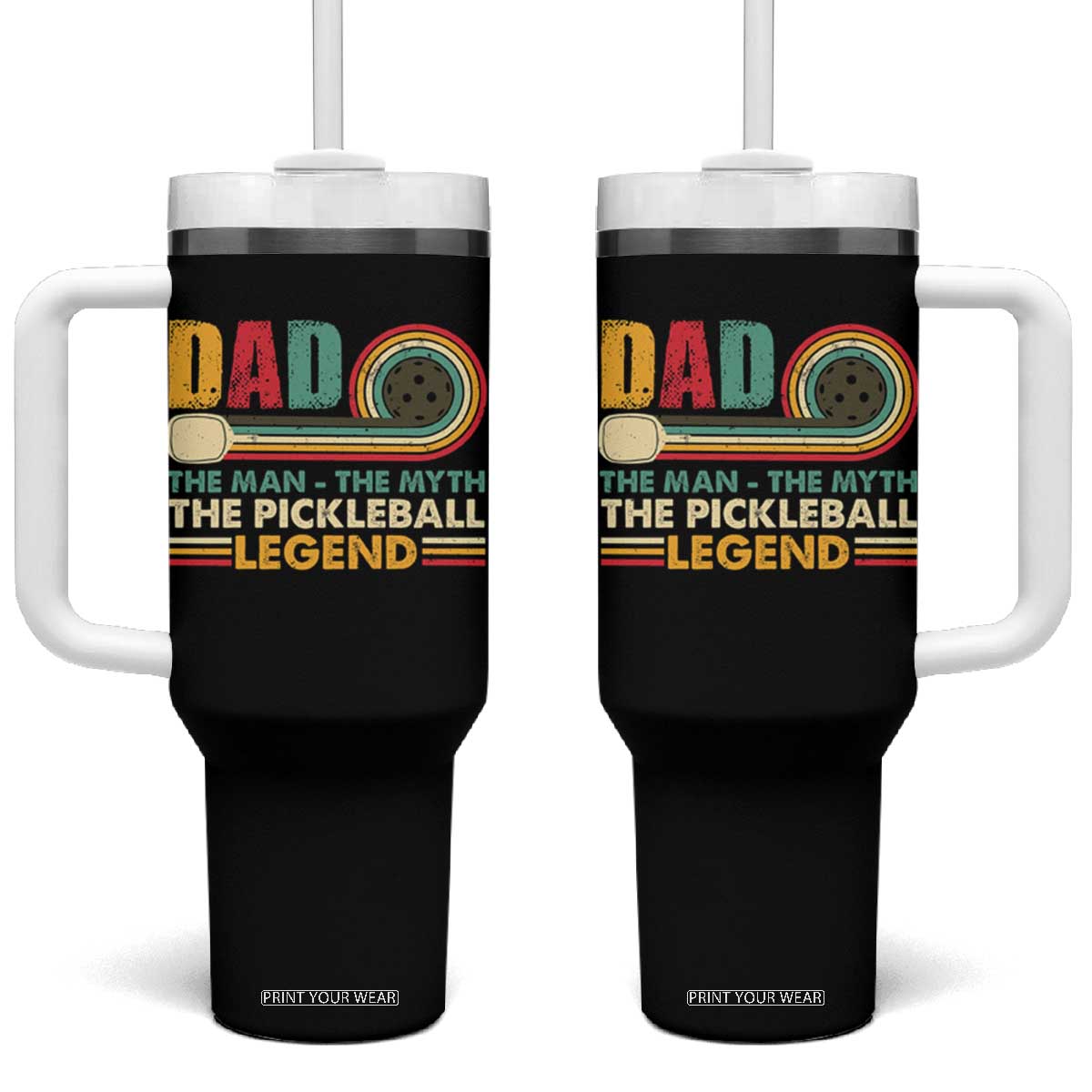 Pickleball Dad Tumbler With Handle The Man The Myth The Legend Retro TS09 One Size: 40 oz Black Print Your Wear