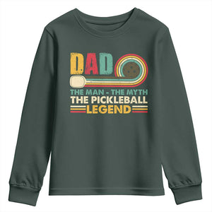 Pickleball Dad Youth Sweatshirt The Man The Myth The Legend Retro TS09 Dark Forest Green Print Your Wear