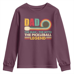 Pickleball Dad Youth Sweatshirt The Man The Myth The Legend Retro TS09 Maroon Print Your Wear