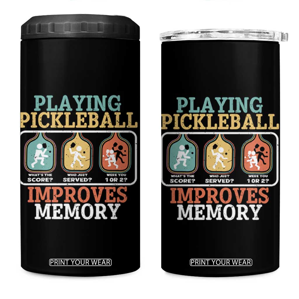 Funny Playing Pickleball Improves Memory Retro 4 in 1 Can Cooler Tumbler TS09 One Size: 16 oz Black Print Your Wear