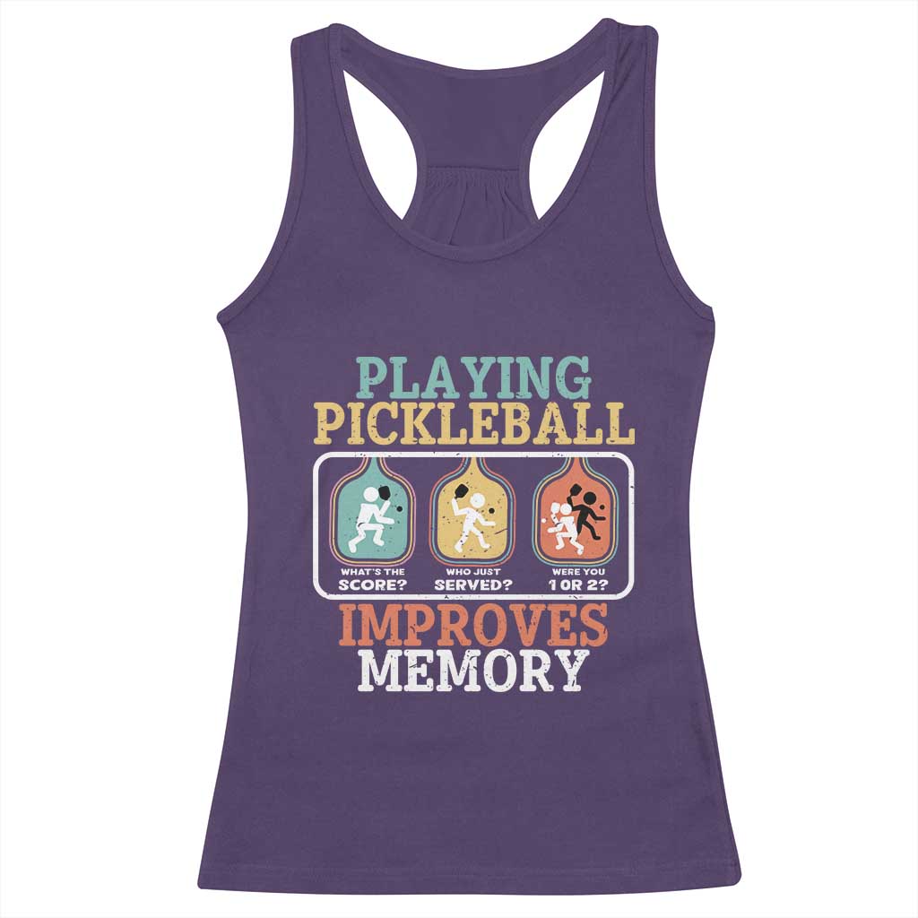 Funny Playing Pickleball Improves Memory Retro Racerback Tank Top TS09 Purple Print Your Wear