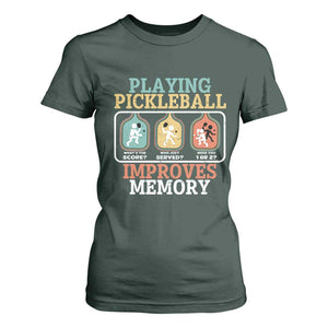 Funny Playing Pickleball Improves Memory Retro T Shirt For Women TS09 Dark Forest Green Print Your Wear