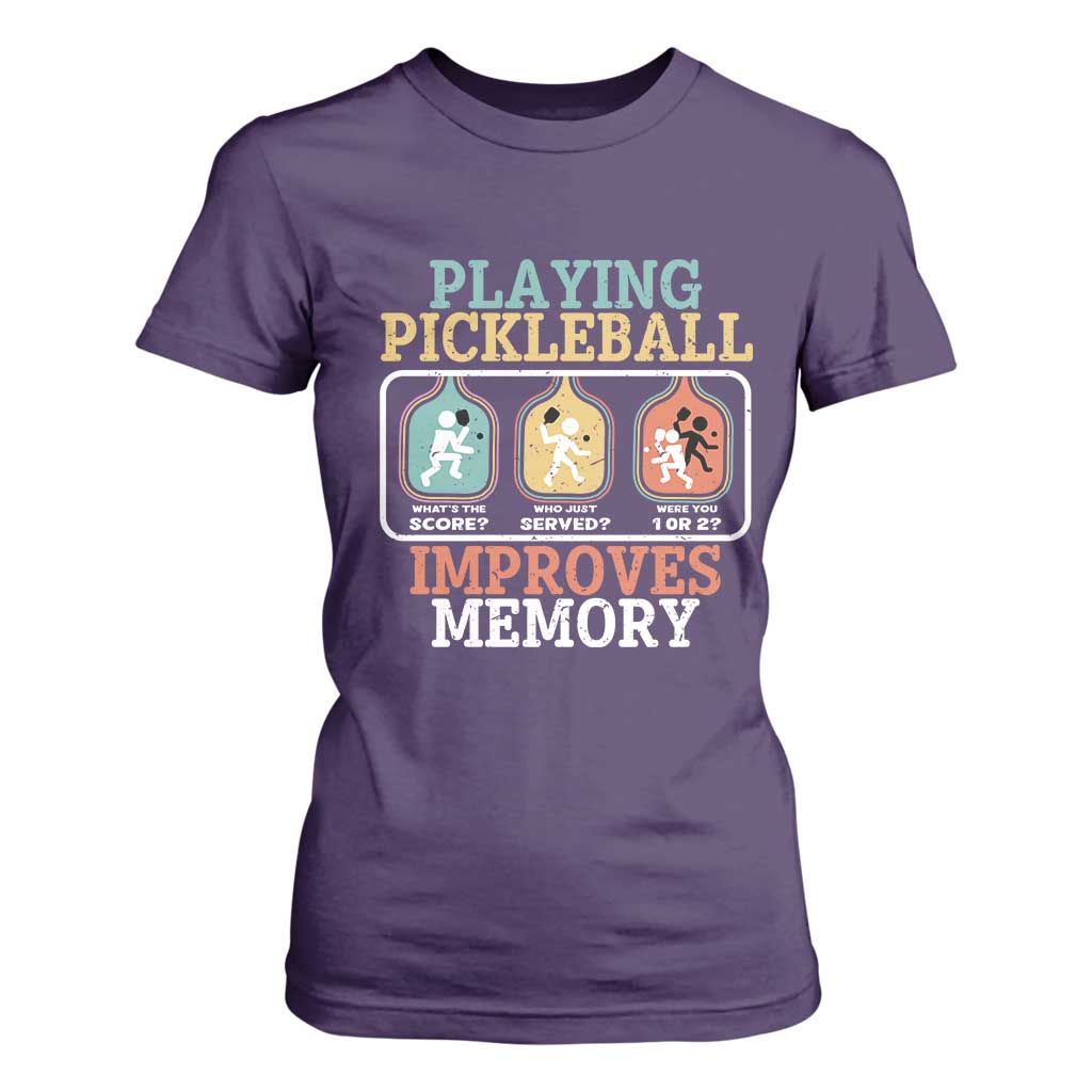 Funny Playing Pickleball Improves Memory Retro T Shirt For Women TS09 Purple Print Your Wear