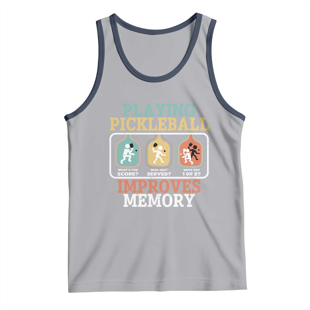 Funny Playing Pickleball Improves Memory Retro Tank Top TS09 Athletic Heather Navy Print Your Wear