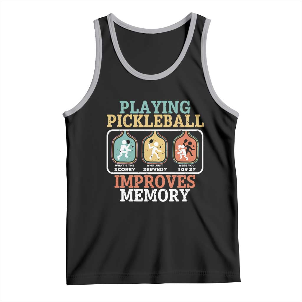 Funny Playing Pickleball Improves Memory Retro Tank Top TS09 Black Athletic Heather Print Your Wear