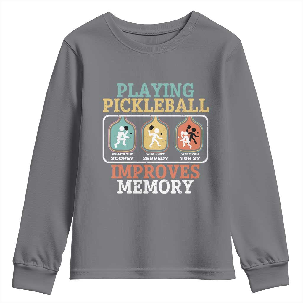 Funny Playing Pickleball Improves Memory Retro Youth Sweatshirt TS09 Charcoal Print Your Wear