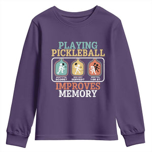 Funny Playing Pickleball Improves Memory Retro Youth Sweatshirt TS09 Purple Print Your Wear