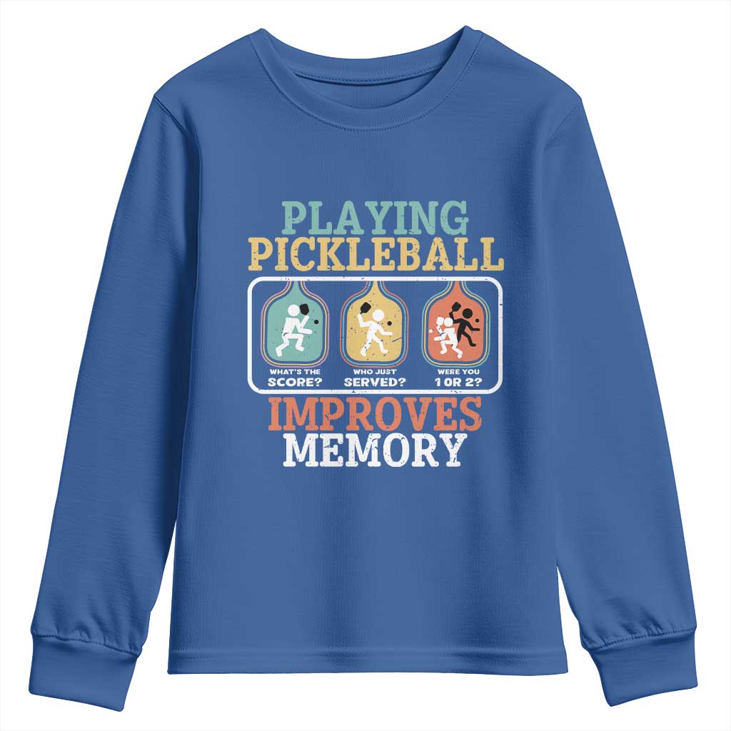 Funny Playing Pickleball Improves Memory Retro Youth Sweatshirt TS09 Royal Blue Print Your Wear