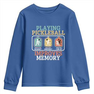 Funny Playing Pickleball Improves Memory Retro Youth Sweatshirt TS09 Royal Blue Print Your Wear