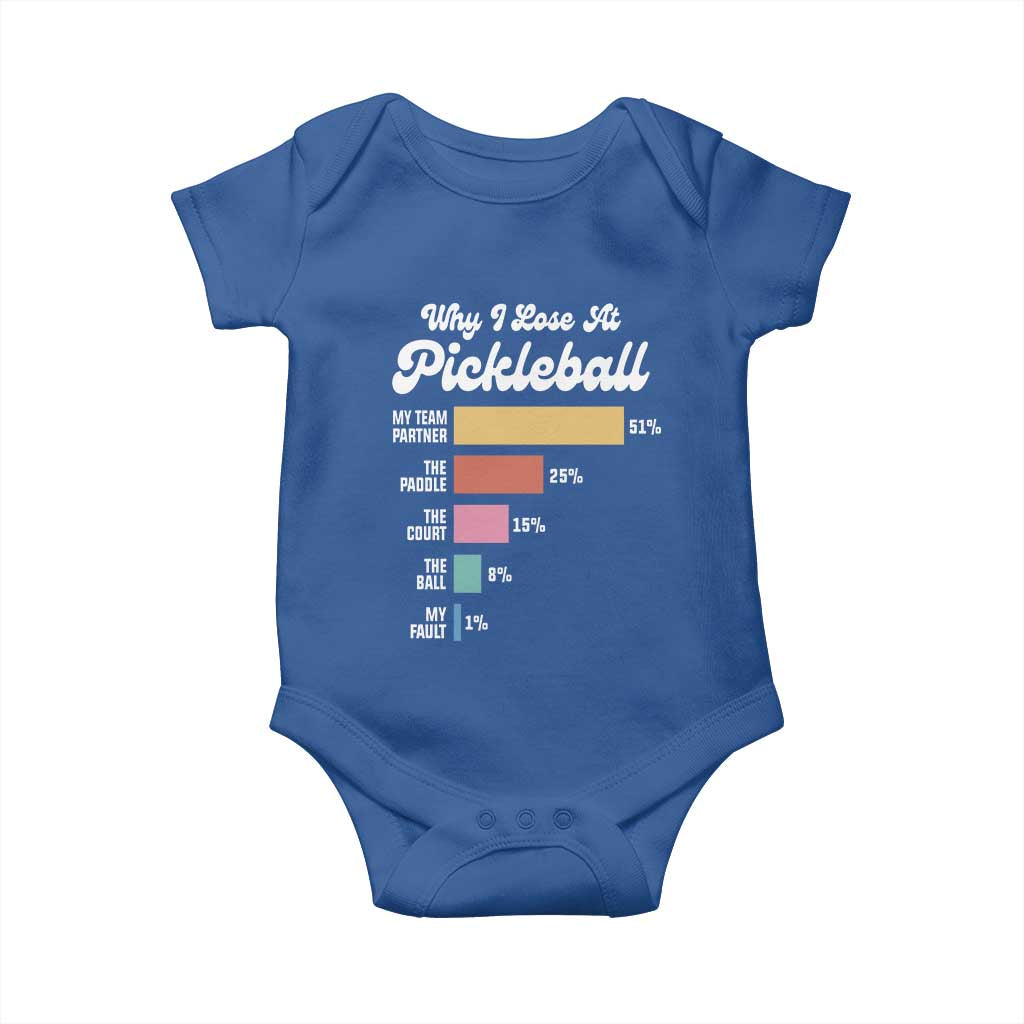 Funny Why I Lose At Pickleball Baby Onesie TS09 Royal Blue Print Your Wear