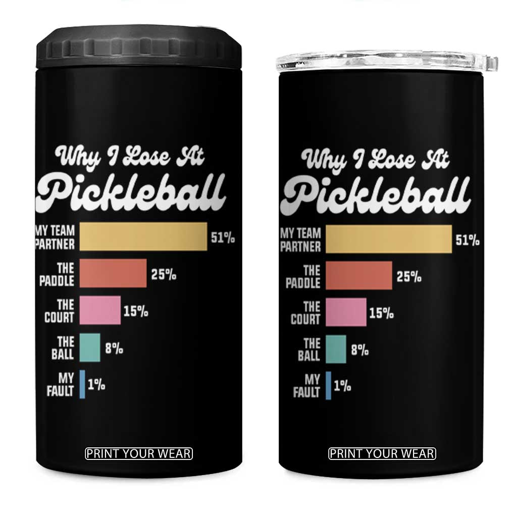 Funny Why I Lose At Pickleball 4 in 1 Can Cooler Tumbler TS09 One Size: 16 oz Black Print Your Wear