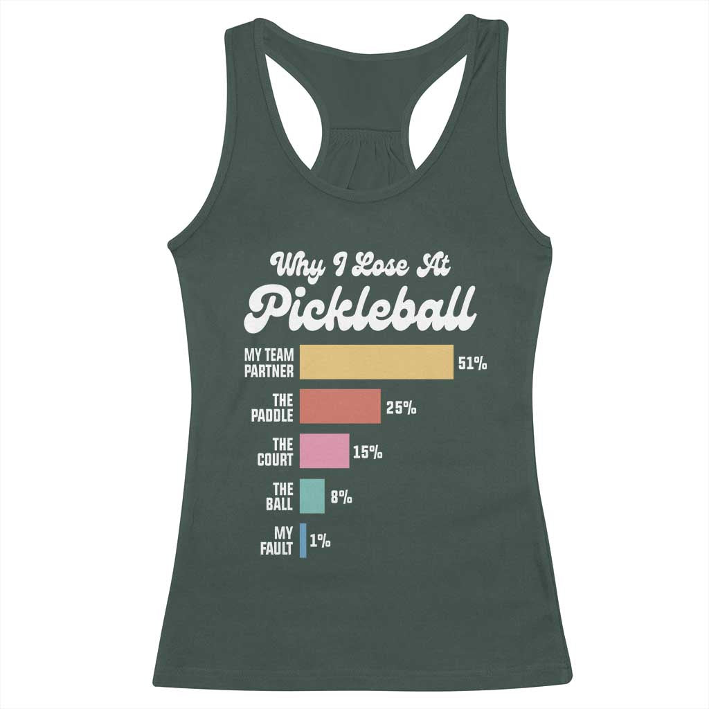 Funny Why I Lose At Pickleball Racerback Tank Top TS09 Dark Forest Green Print Your Wear