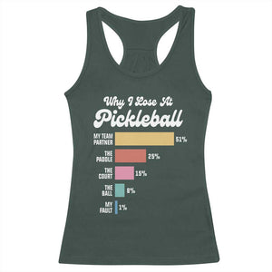 Funny Why I Lose At Pickleball Racerback Tank Top TS09 Dark Forest Green Print Your Wear