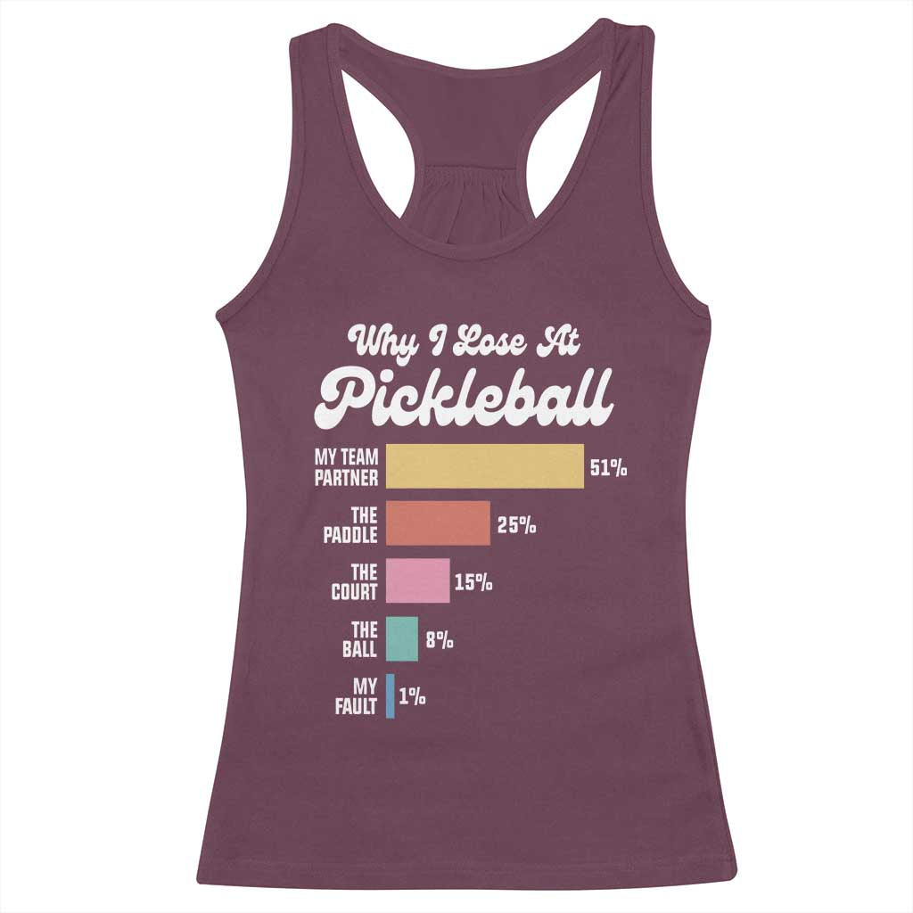 Funny Why I Lose At Pickleball Racerback Tank Top TS09 Maroon Print Your Wear