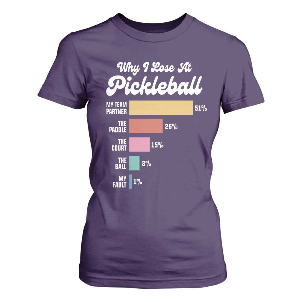 Funny Why I Lose At Pickleball T Shirt For Women TS09 Purple Print Your Wear