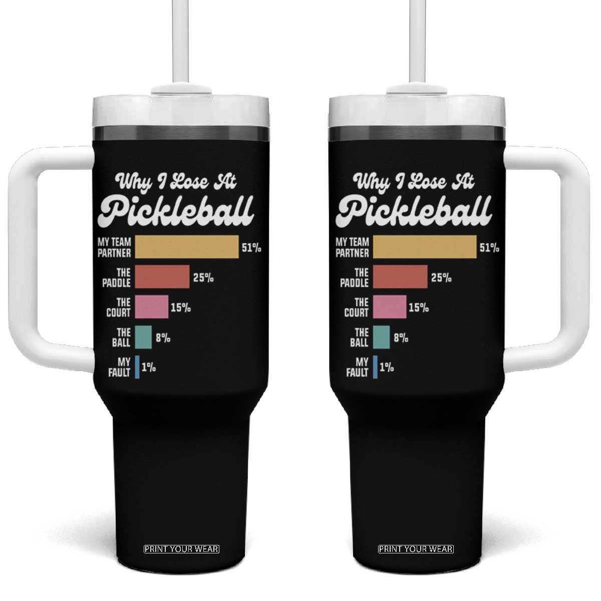 Funny Why I Lose At Pickleball Tumbler With Handle TS09 One Size: 40 oz Black Print Your Wear