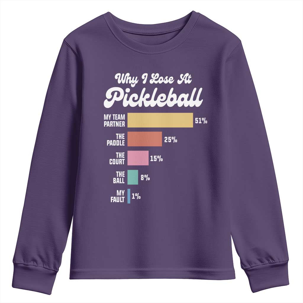 Funny Why I Lose At Pickleball Youth Sweatshirt TS09 Purple Print Your Wear