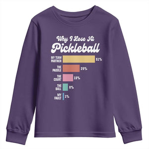 Funny Why I Lose At Pickleball Youth Sweatshirt TS09 Purple Print Your Wear