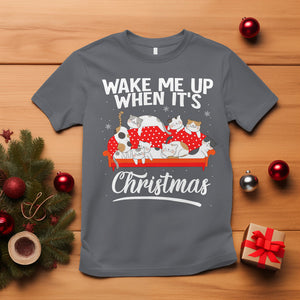 Cute Cat Wake Me Up When It's Christmas Chillin' T Shirt TS09 Charcoal Printyourwear