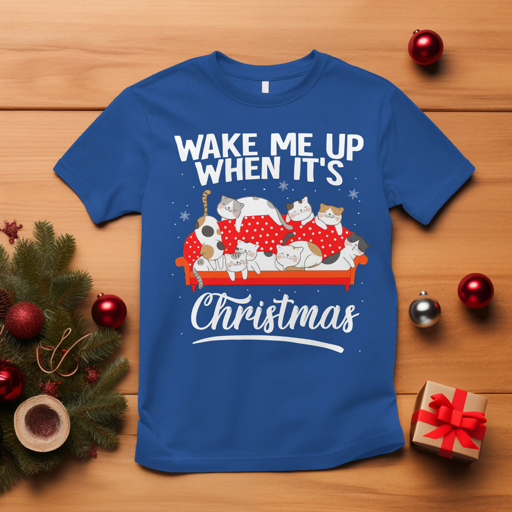 Cute Cat Wake Me Up When It's Christmas Chillin' T Shirt TS09 Royal Blue Printyourwear