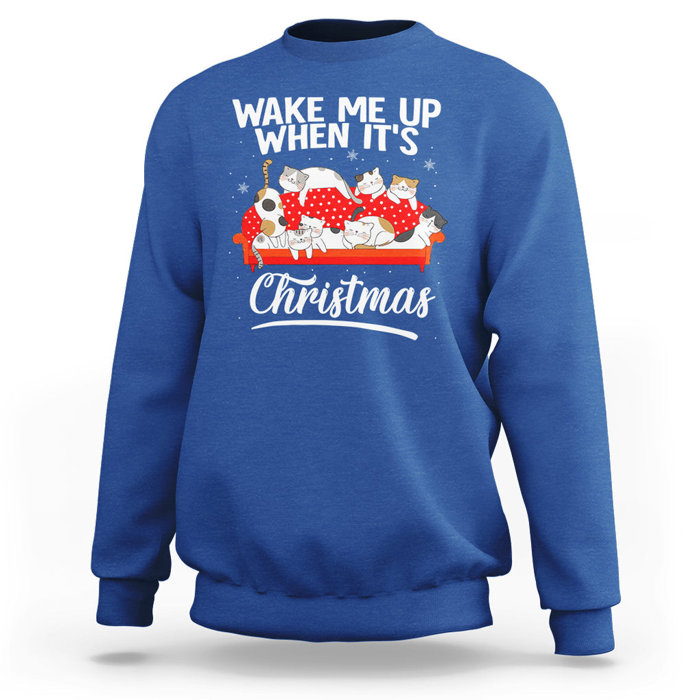 Cute Cat Wake Me Up When It's Christmas Chillin' Sweatshirt TS09 Royal Blue Printyourwear