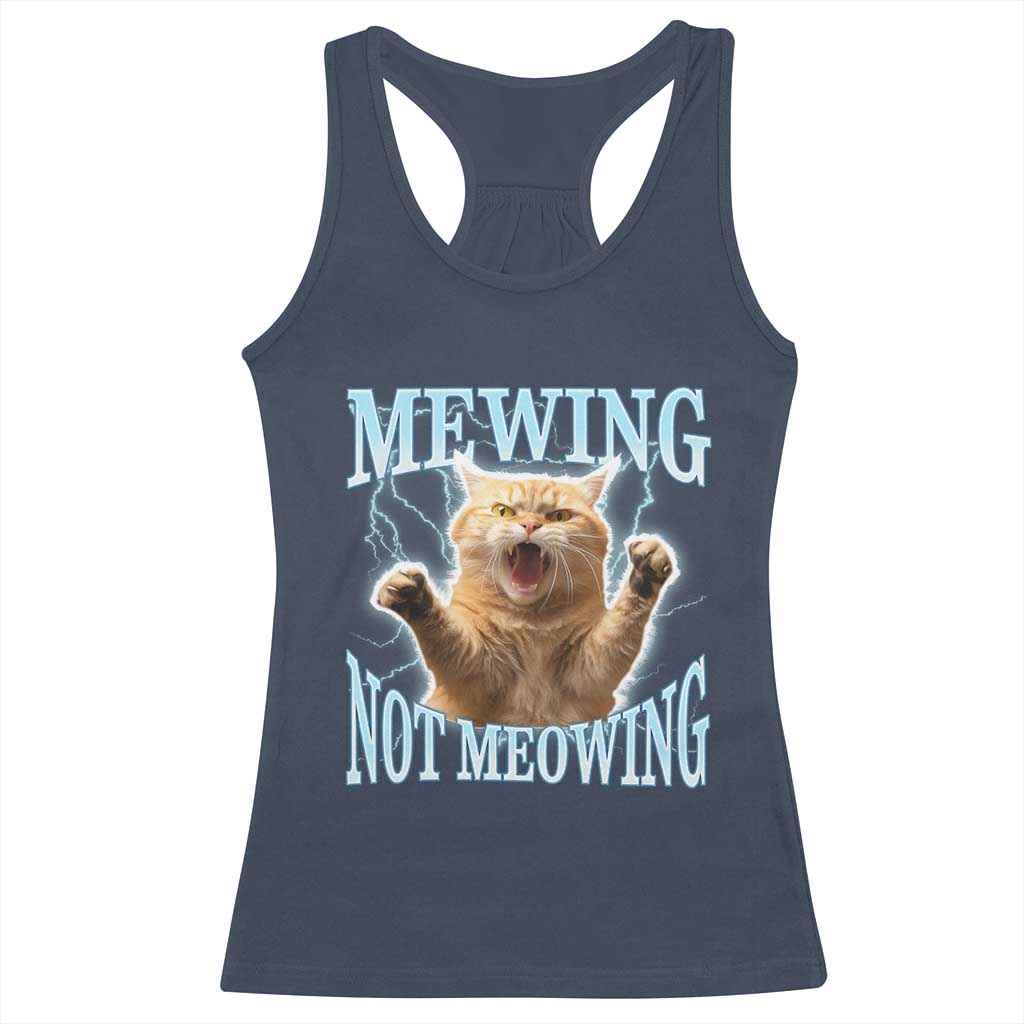 Funny Meme Cat Mewing Not Meowing Racerback Tank Top TS09 Navy Print Your Wear