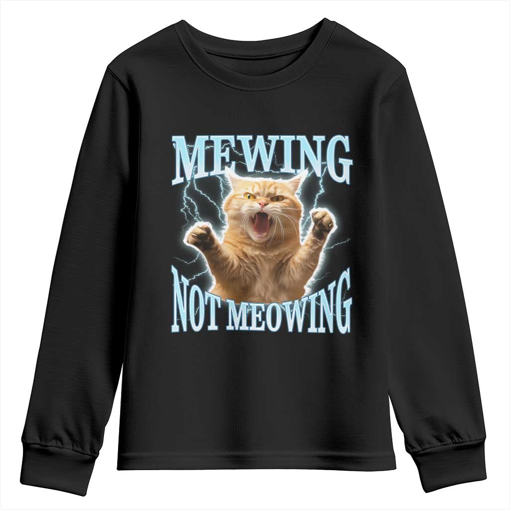 Funny Meme Cat Mewing Not Meowing Youth Sweatshirt TS09 Black Print Your Wear