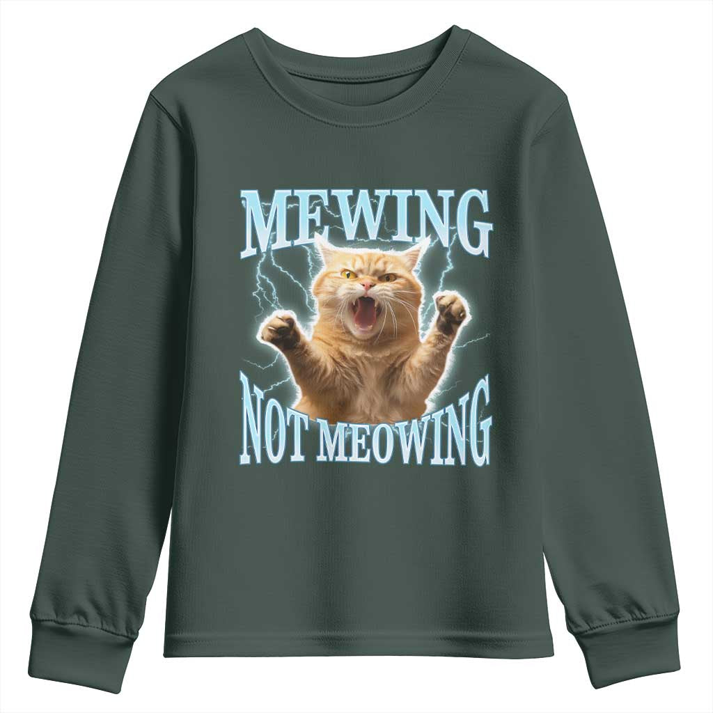 Funny Meme Cat Mewing Not Meowing Youth Sweatshirt TS09 Dark Forest Green Print Your Wear