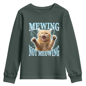 Funny Meme Cat Mewing Not Meowing Youth Sweatshirt TS09 Dark Forest Green Print Your Wear