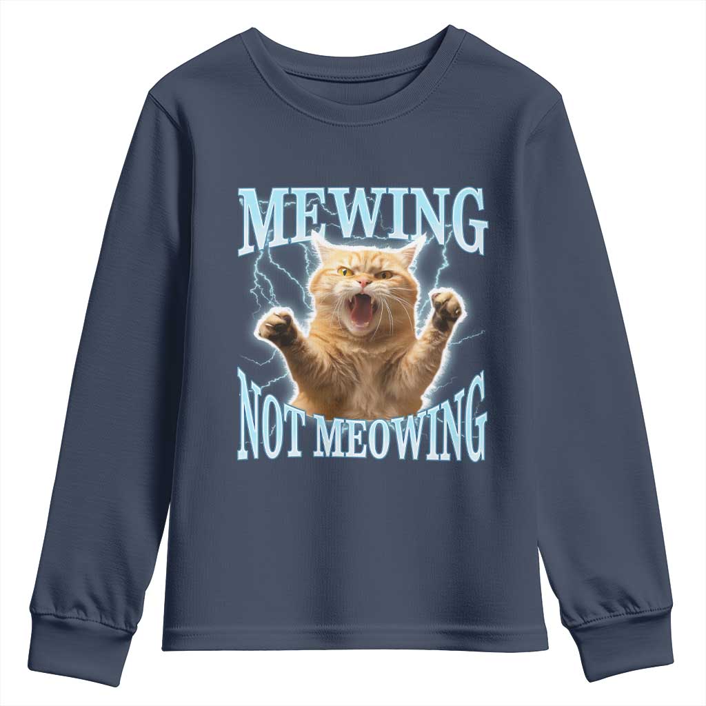 Funny Meme Cat Mewing Not Meowing Youth Sweatshirt TS09 Navy Print Your Wear