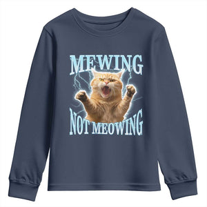 Funny Meme Cat Mewing Not Meowing Youth Sweatshirt TS09 Navy Print Your Wear