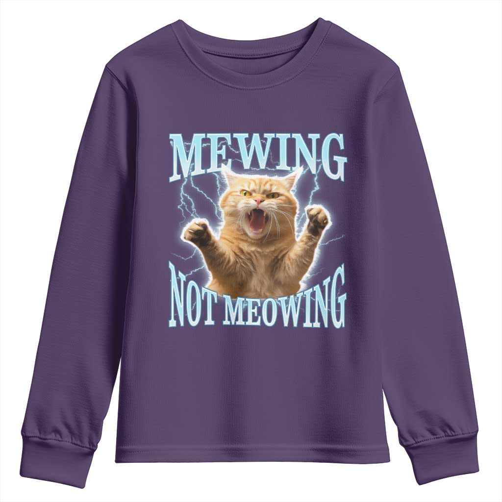 Funny Meme Cat Mewing Not Meowing Youth Sweatshirt TS09 Purple Print Your Wear