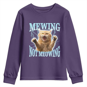 Funny Meme Cat Mewing Not Meowing Youth Sweatshirt TS09 Purple Print Your Wear