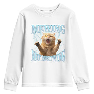 Funny Meme Cat Mewing Not Meowing Youth Sweatshirt TS09 White Print Your Wear