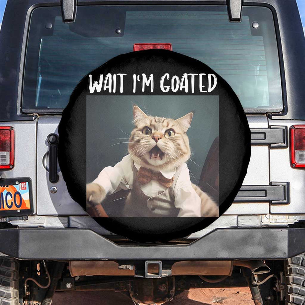 Funny Meme Cat Spare Tire Cover Wait I'm Goat TS09 No hole Black Print Your Wear