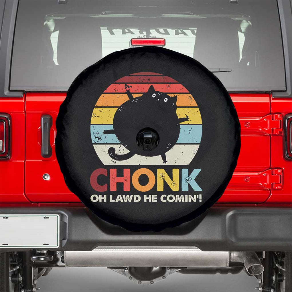 Funny Fat Cat Spare Tire Cover Chonk Oh Lawd He Comin' TS09 Black Print Your Wear