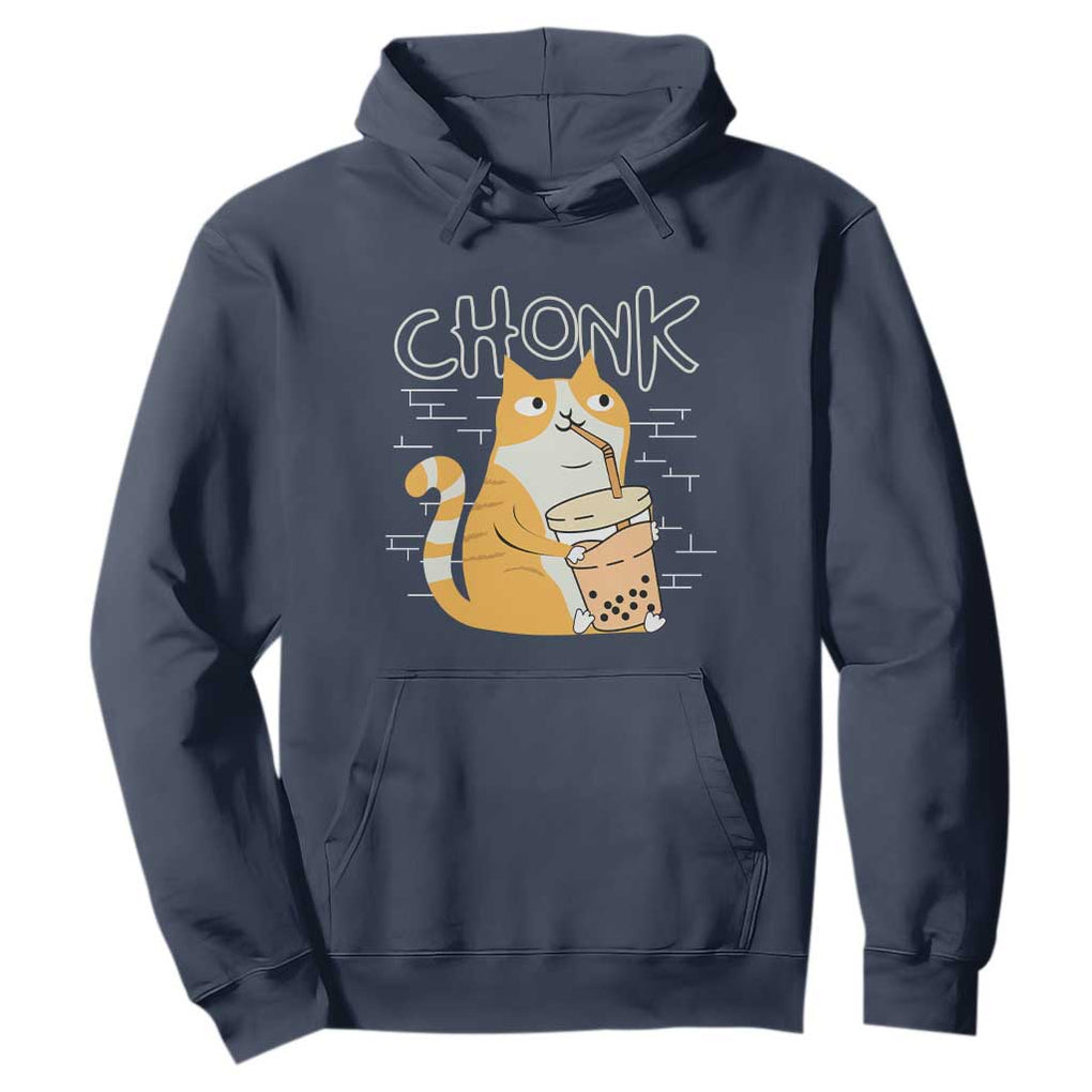 Funny Fat Cat Hoodie Chonk Drinking Bubble Tea TS09 Navy Print Your Wear