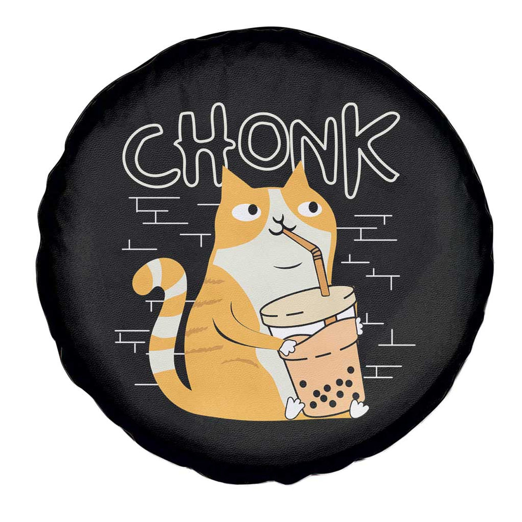 Funny Fat Cat Spare Tire Cover Chonk Drinking Bubble Tea TS09 Print Your Wear
