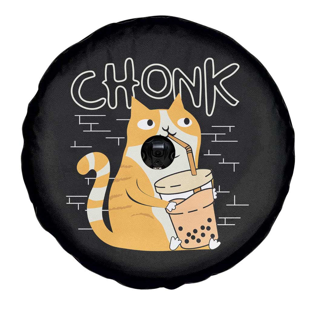 Funny Fat Cat Spare Tire Cover Chonk Drinking Bubble Tea TS09 Print Your Wear