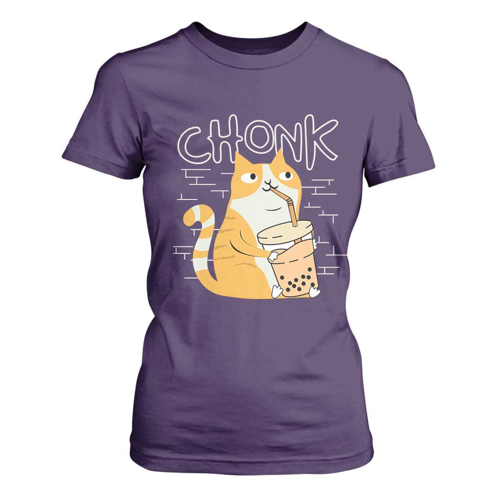 Funny Fat Cat T Shirt For Women Chonk Drinking Bubble Tea TS09 Purple Print Your Wear