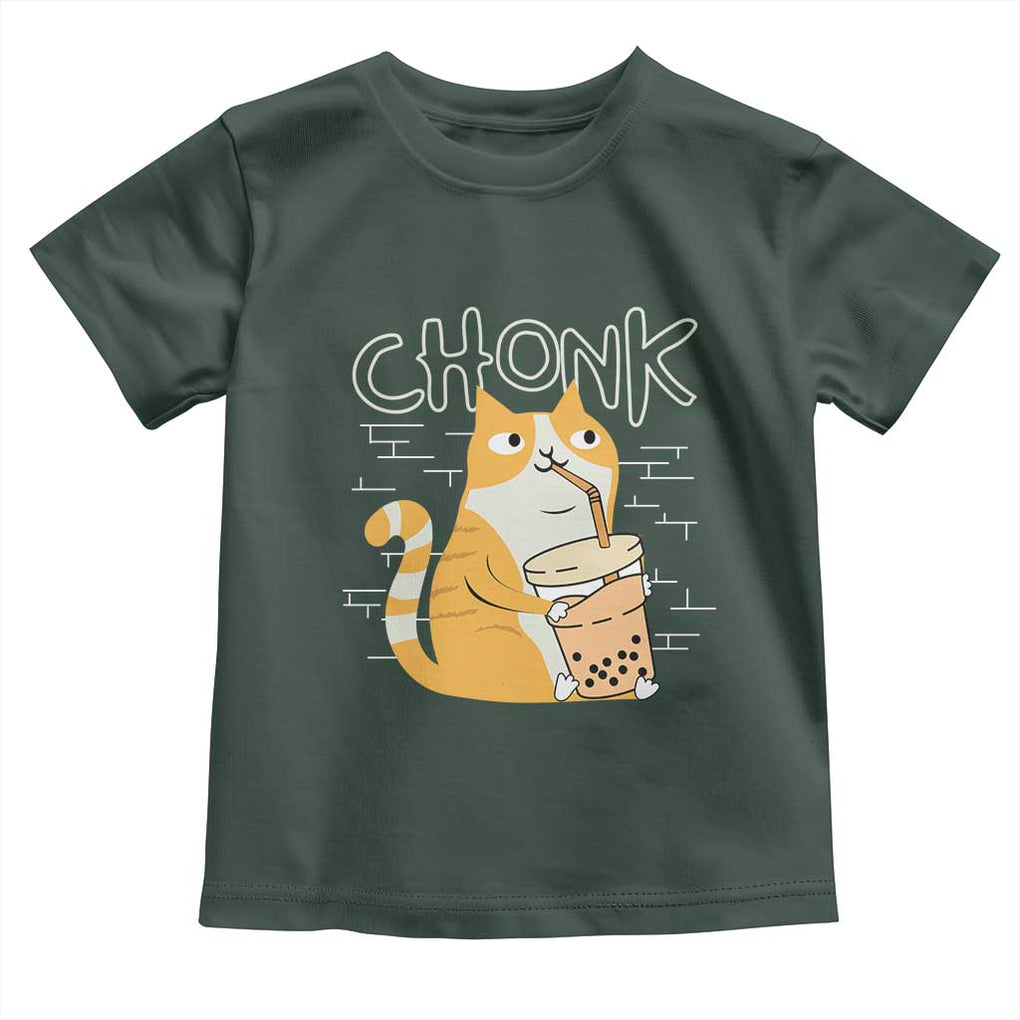 Funny Fat Cat Toddler T Shirt Chonk Drinking Bubble Tea TS09 Dark Forest Green Print Your Wear