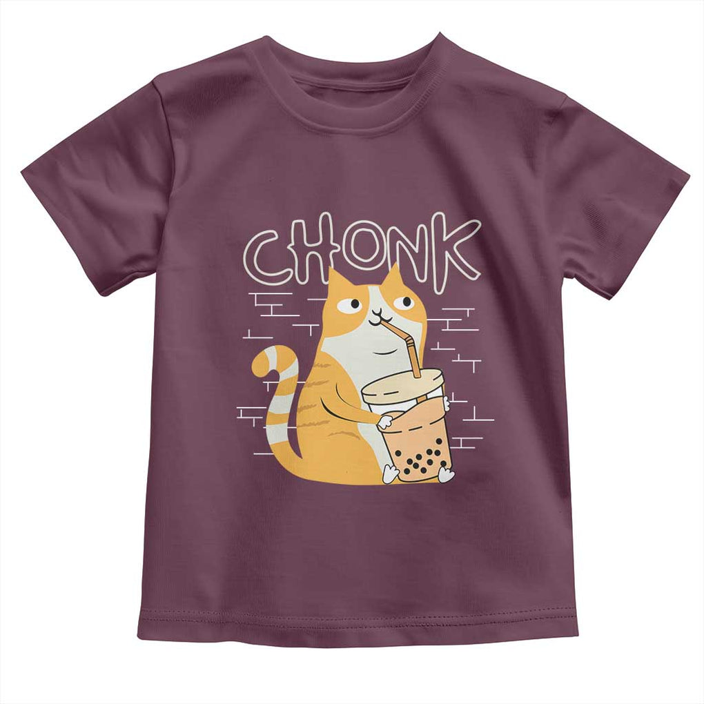 Funny Fat Cat Toddler T Shirt Chonk Drinking Bubble Tea TS09 Maroon Print Your Wear