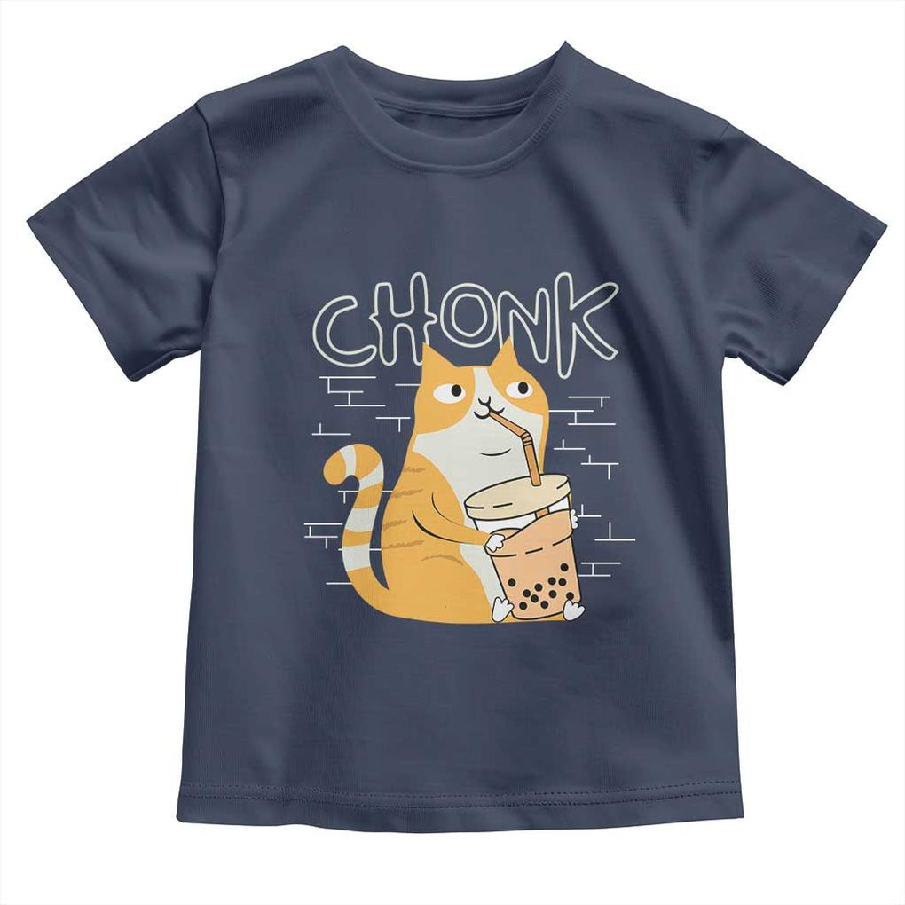 Funny Fat Cat Toddler T Shirt Chonk Drinking Bubble Tea TS09 Navy Print Your Wear