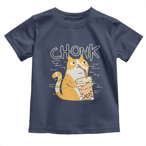 Funny Fat Cat Toddler T Shirt Chonk Drinking Bubble Tea TS09 Navy Print Your Wear