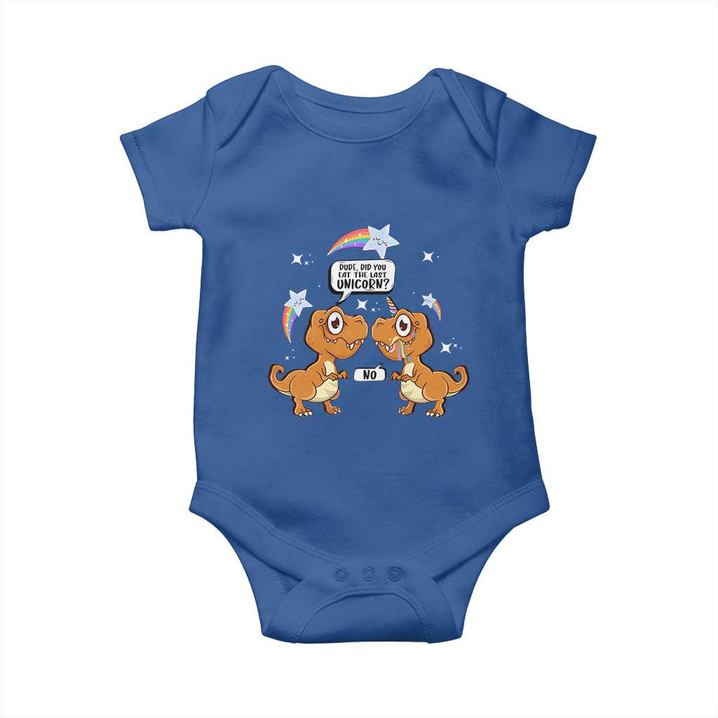 Funny Dinosaur Eat The Last Unicorn Baby Onesie TS09 Royal Blue Print Your Wear