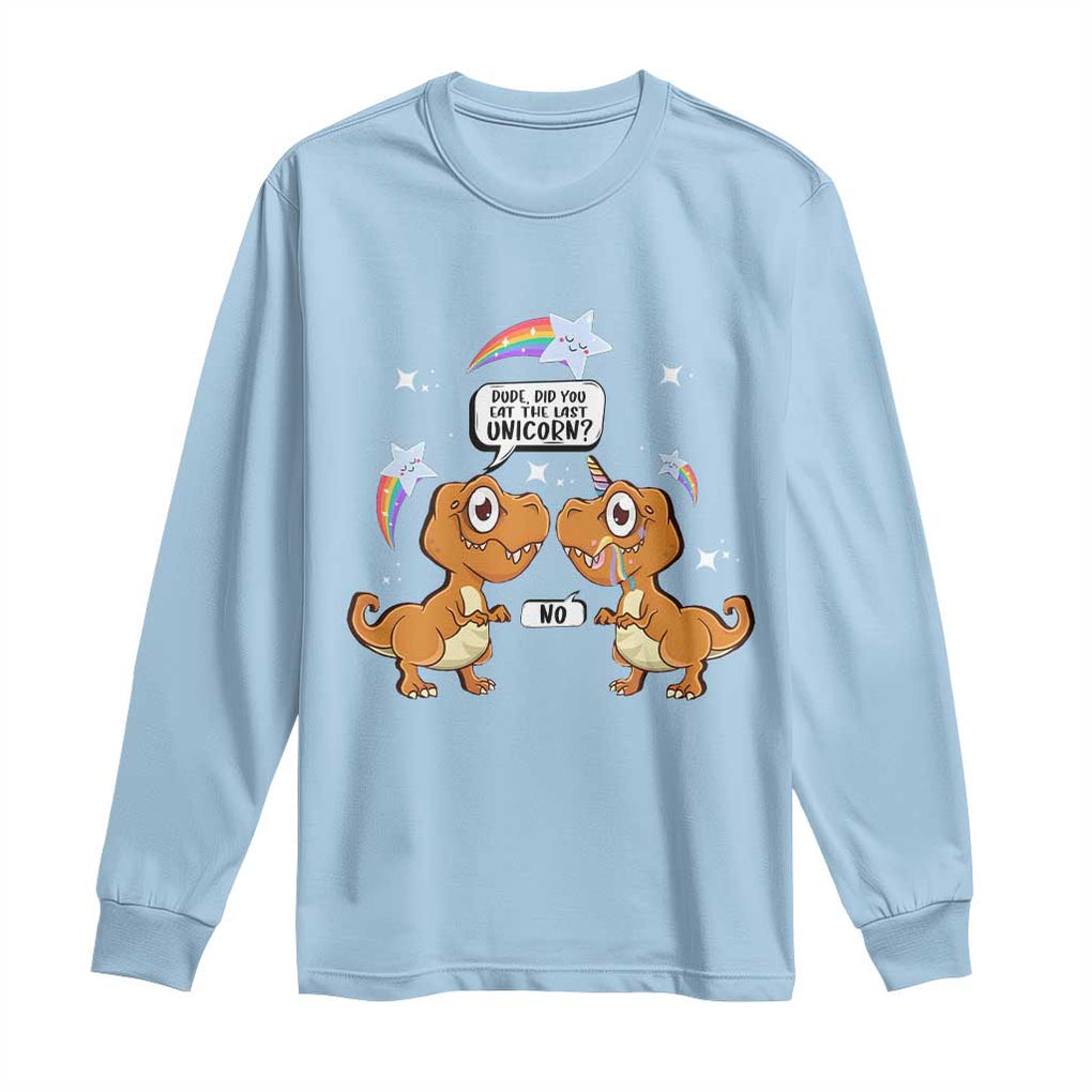 Funny Dinosaur Eat The Last Unicorn Long Sleeve Shirt TS09 Light Blue Print Your Wear