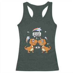 Funny Dinosaur Eat The Last Unicorn Racerback Tank Top TS09 Dark Forest Green Print Your Wear