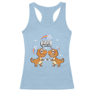 Funny Dinosaur Eat The Last Unicorn Racerback Tank Top TS09 Light Blue Print Your Wear
